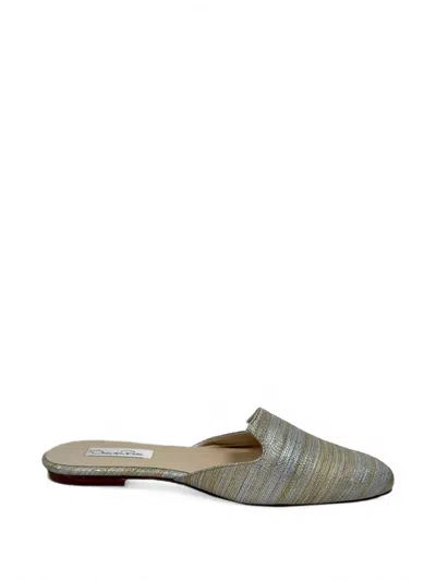 Pre-owned Oscar De La Renta Woven Striped Mules In Silver