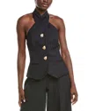 Oscar De La Renta Woven Wool-blend Blouse In Blue