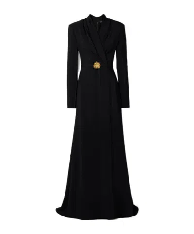 Oscar De La Renta Wrap-effect Embellished Belted Crepe Gown In Black