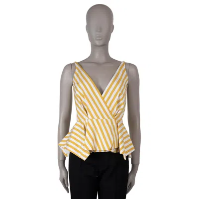 Pre-owned Oscar De La Renta Yellow & White Cotton 2019 Stripe Peplum Shirt Xs