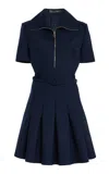 Oscar De La Renta Zip-detailed Wool-blend Mini Dress In Navy