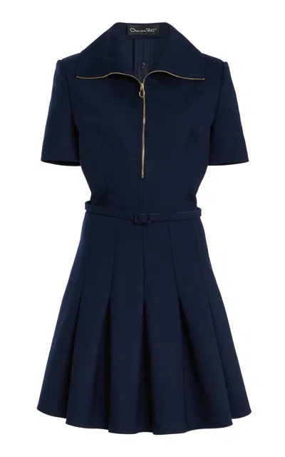 Oscar De La Renta Zip-detailed Wool-blend Mini Dress In Navy