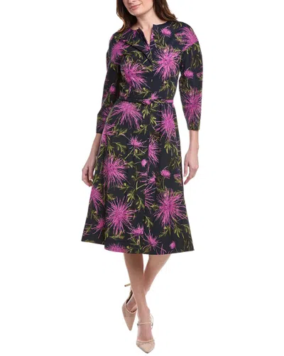 OSCAR DE LA RENTA ZIP FRONT CHRYSANTHEMUM MIDI DRESS