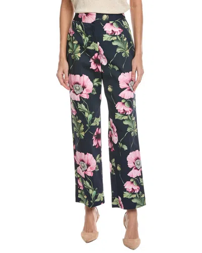 Oscar De La Renta Floral-print Cotton-blend Twill Straight-leg Pants In Blue