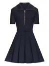 Oscar De La Renta Zip-front Pleated Mini Dress In Blue