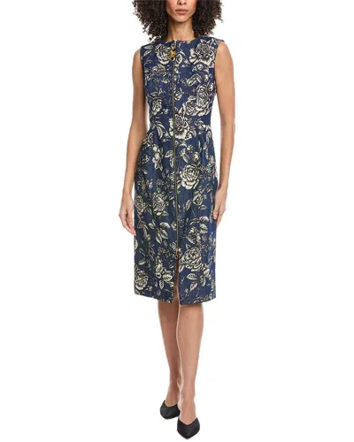Oscar De La Renta Zip Front Stretch Denim Midi Dress In Blue
