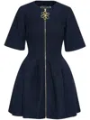 Oscar De La Renta Tweed Zip Front Dress In Navy