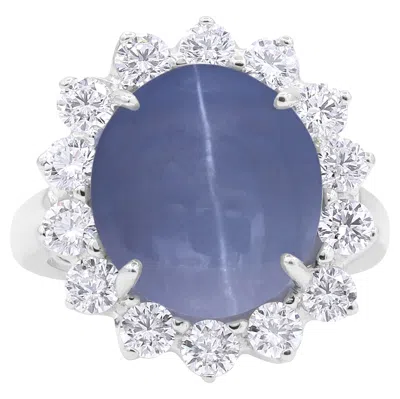 Pre-owned Oscar Heyman 14.21ct Cat's-eye Sapphire & Diamond Ring In Blue