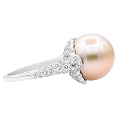 Pre-owned Oscar Heyman 14mm Golden South Sea Pearl & Diamond Ring In Multi