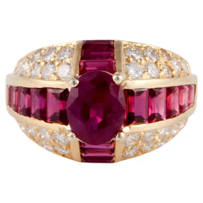 Pre-owned Oscar Heyman 1.68ct Oval Ruby & Diamond Ring In 18k Gold, Usa, 1990 In Multi
