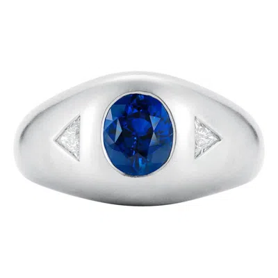 Pre-owned Oscar Heyman 1.72 Carat Sapphire & Diamond Gent's Ring In Blue