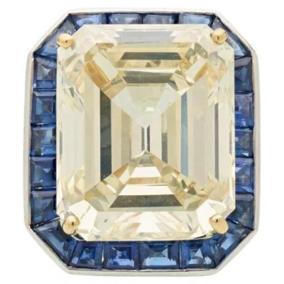 Pre-owned Oscar Heyman 17.35 Carat Emerald Cut Flyb-si1 Diamond 18k Wg Cocktail Ring In Green
