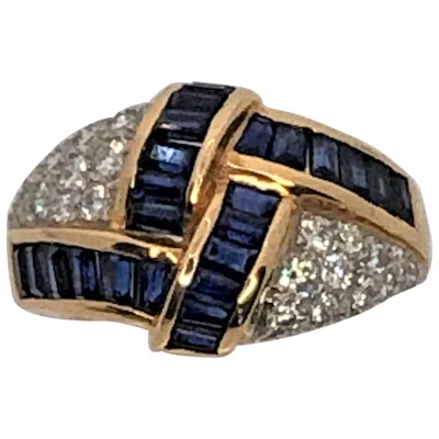 Pre-owned Oscar Heyman 18 Karat Platinum Sapphire Diamond Ring In Blue