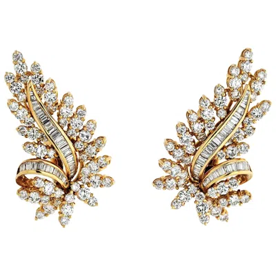Pre-owned Oscar Heyman 18 Karat Yellow Gold Diamond 8.50 Carat Leaf Style Earrings