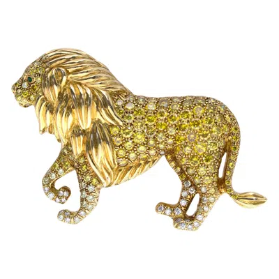 Pre-owned Oscar Heyman 18k Gold & Fancy Yellow Diamond 'prowling Lion' Brooch