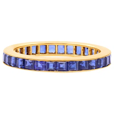 Pre-owned Oscar Heyman 18k Yellow Gold 2.75mm Square Sapphire Band Ring Sz 5.5