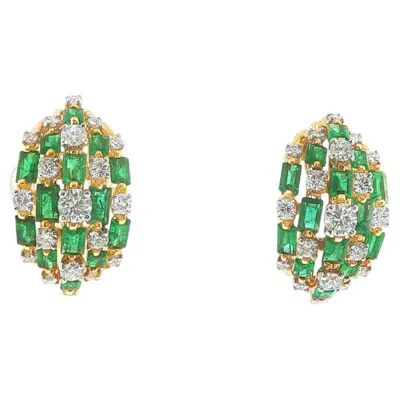 Pre-owned Oscar Heyman 18k Yellow Gold Calibré Cut Emerald And Diamond Earrings Circa 1970
