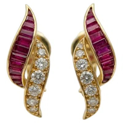 Pre-owned Oscar Heyman 18k Yellow Gold Diamond And Ruby Estate Earrings F Vs Quality