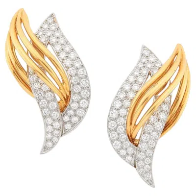 Pre-owned Oscar Heyman 18k Yellow Gold Platinum Diamond Entwined Flame Earrings