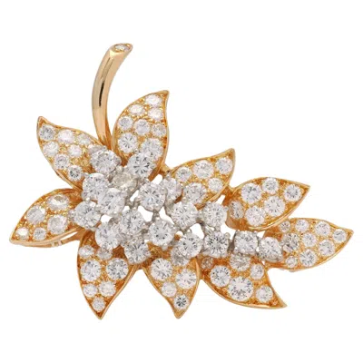 Pre-owned Oscar Heyman 1970's 5.25 Ctw Diamond 18k Gold Platinum Vintage Foliate Brooch In Multi