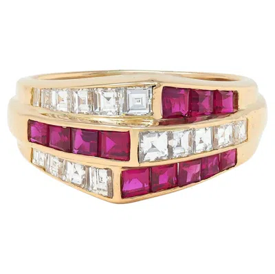 Pre-owned Oscar Heyman 1980's Ruby Diamond 18 Karat Yellow Gold Vintage Channel Band Ring