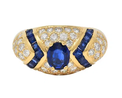 Pre-owned Oscar Heyman 1980's Sapphire Diamond 18 Karat Yellow Gold Vintage Bombé Ring