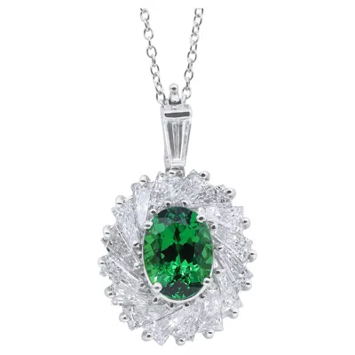 Pre-owned Oscar Heyman 2.51ct Tsavorite & Baguette Diamond Pendant Necklace In Multi