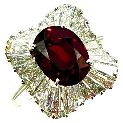 Pre-owned Oscar Heyman 3.87ct Oval Ruby And Baguette Diamond Platinum Ballerina Ring In Multi
