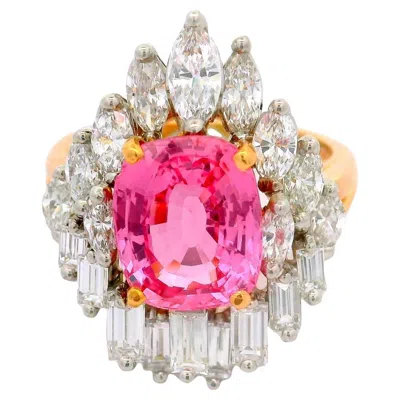 Pre-owned Oscar Heyman 4.21 Carat Padparadscha Sapphire Diamond 18k Yellow Gold & Platinum