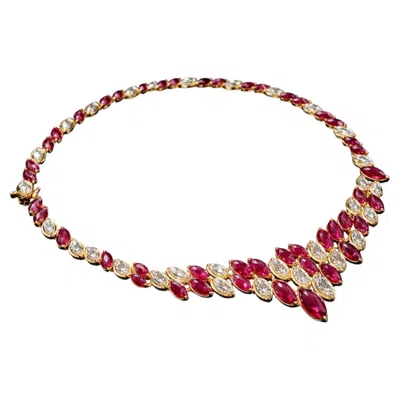 Pre-owned Oscar Heyman 60 Ct Ruby Diamond Necklace 18k Gold Platinum Gia In Multi
