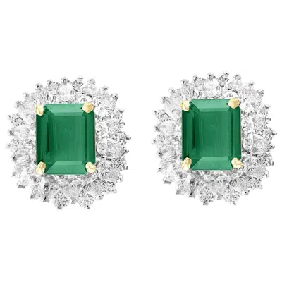 Pre-owned Oscar Heyman Agl Certified Tradition Colombian Emerald Diamond Earring Platinum In Green