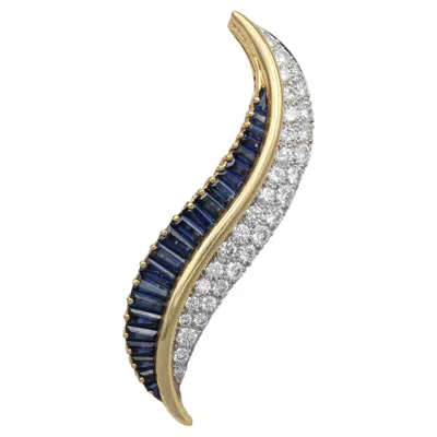 Pre-owned Oscar Heyman & Bros. Sapphire Diamond 18k Gold Platinum Brooch In Blue