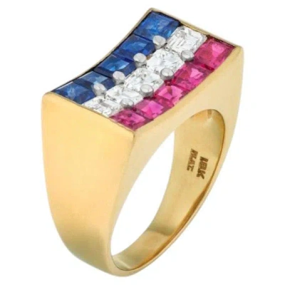 Pre-owned Oscar Heyman & Brothers 18k Yellow Gold And Platinum "americana" Band Ring