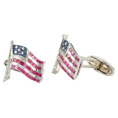 Pre-owned Oscar Heyman & Brothers Platinum Sapphire Ruby & Diamond American Flag Cufflinks In Blue