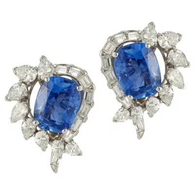 Pre-owned Oscar Heyman & Brothers Sapphire And Diamond Earrings In Blue