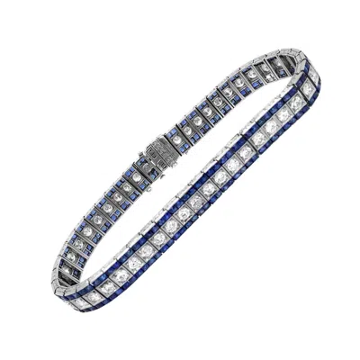 Pre-owned Oscar Heyman Art Deco Platinum French Cut Sapphire Diamond Bracelet In Blue