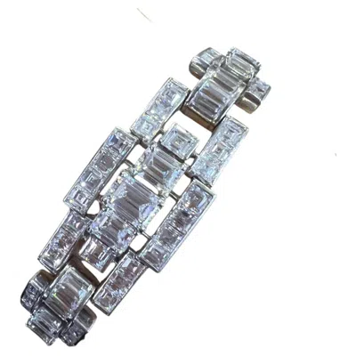 Pre-owned Oscar Heyman Bracelet Art-deco Platinum 30.64 Carat Step-cut Diamond Geometric In Multi