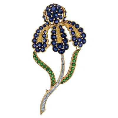 Pre-owned Oscar Heyman Bros. 18k Gold Gemstone And Diamond Flower Brooch In Multi
