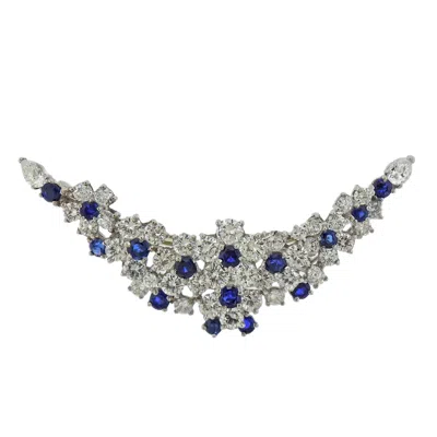Pre-owned Oscar Heyman Bros. Exquisite Platinum Diamond Sapphire Brooch In Blue
