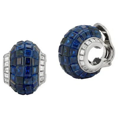Pre-owned Oscar Heyman Bros. Invisible Set Sapphire & Diamond Earrings In Blue