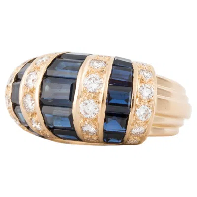 Pre-owned Oscar Heyman Bros. Sapphire And Diamond Ring In 18k Gold In Blue