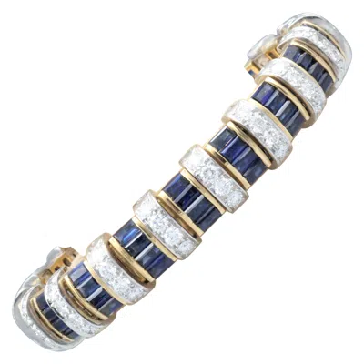 Pre-owned Oscar Heyman Bros. Sapphire Diamond 18k Gold Platinum Bracelet In Blue