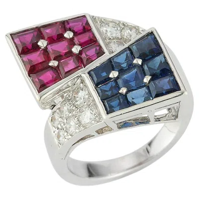 Pre-owned Oscar Heyman Bros Sapphire Ruby And Diamond Americana Ring In Blue