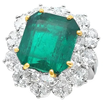 Pre-owned Oscar Heyman Brothers 10.22 Carat Colombian Emerald & Diamond Ring In Green