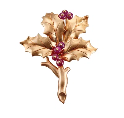 Pre-owned Oscar Heyman Brothers Ruby Yellow Gold Leaf Brooch