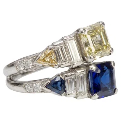 Pre-owned Oscar Heyman Burma Sapphire And Diamond Ring In Platinum In Blue