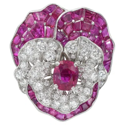 Pre-owned Oscar Heyman "burmese No Heat" Ruby And Diamond Brooch. In Multiple