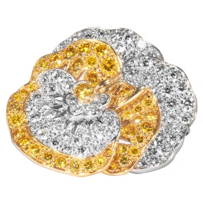 Pre-owned Oscar Heyman Canary And Colorless Diamond Pansy Pin, Signed  Brothers In Multi