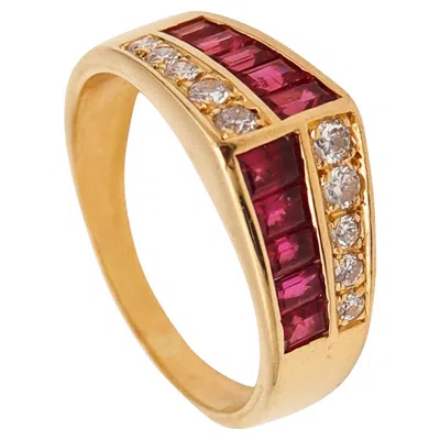 Pre-owned Oscar Heyman Cocktail Ring 18kt Yellow Gold With 1.52 Ctw In Diamonds & Rubies