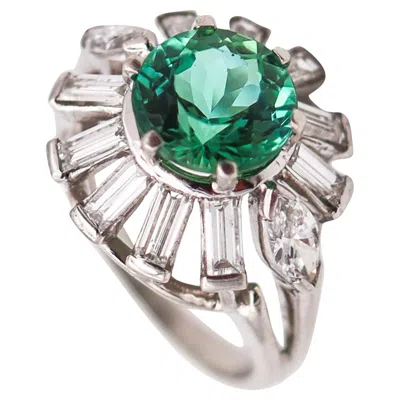Pre-owned Oscar Heyman Cocktail Ring In Platinum With 3.70 Ctw Diamonds & Tourmaline In Multi